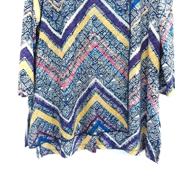 Multiples  Top 3/4 sleeve geometric pattern linen design multicolor top size L - Picture 4 of 14